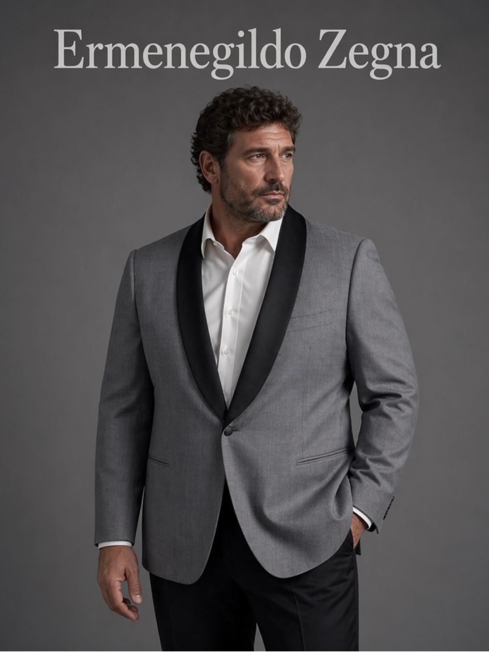 Ermenegildo Zegna Gray Tuxedo Jacket with Black Shawl Lapel